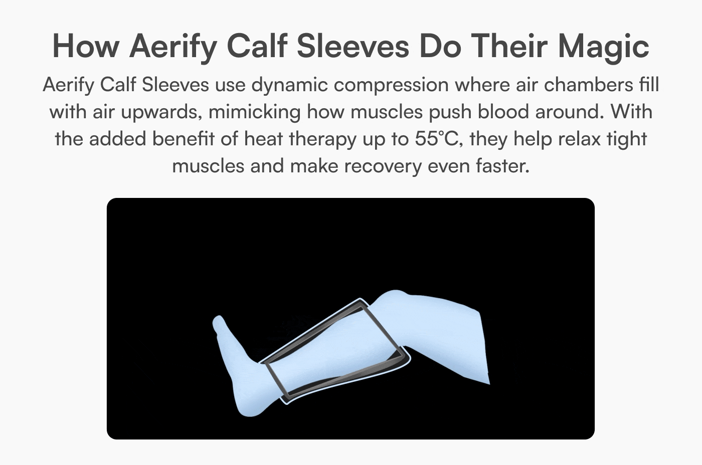 Aerify Air Compression Calf Sleeves product demonstration with calf sleeve controls.