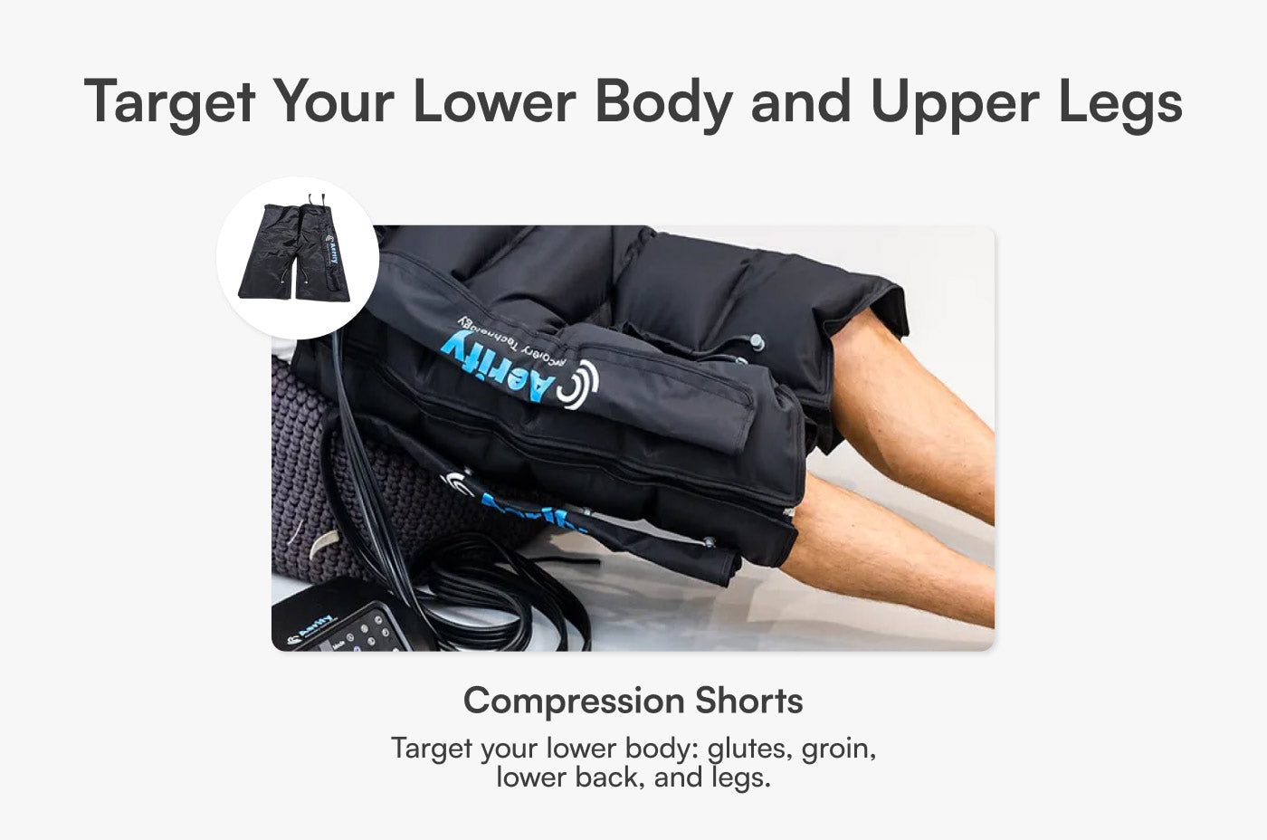 Aerify Lite Plug-In Compression Boots packaging and accessory view.
