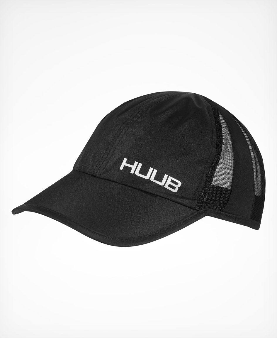 HUUB Race Cap II Coral cap side view with mesh panel.