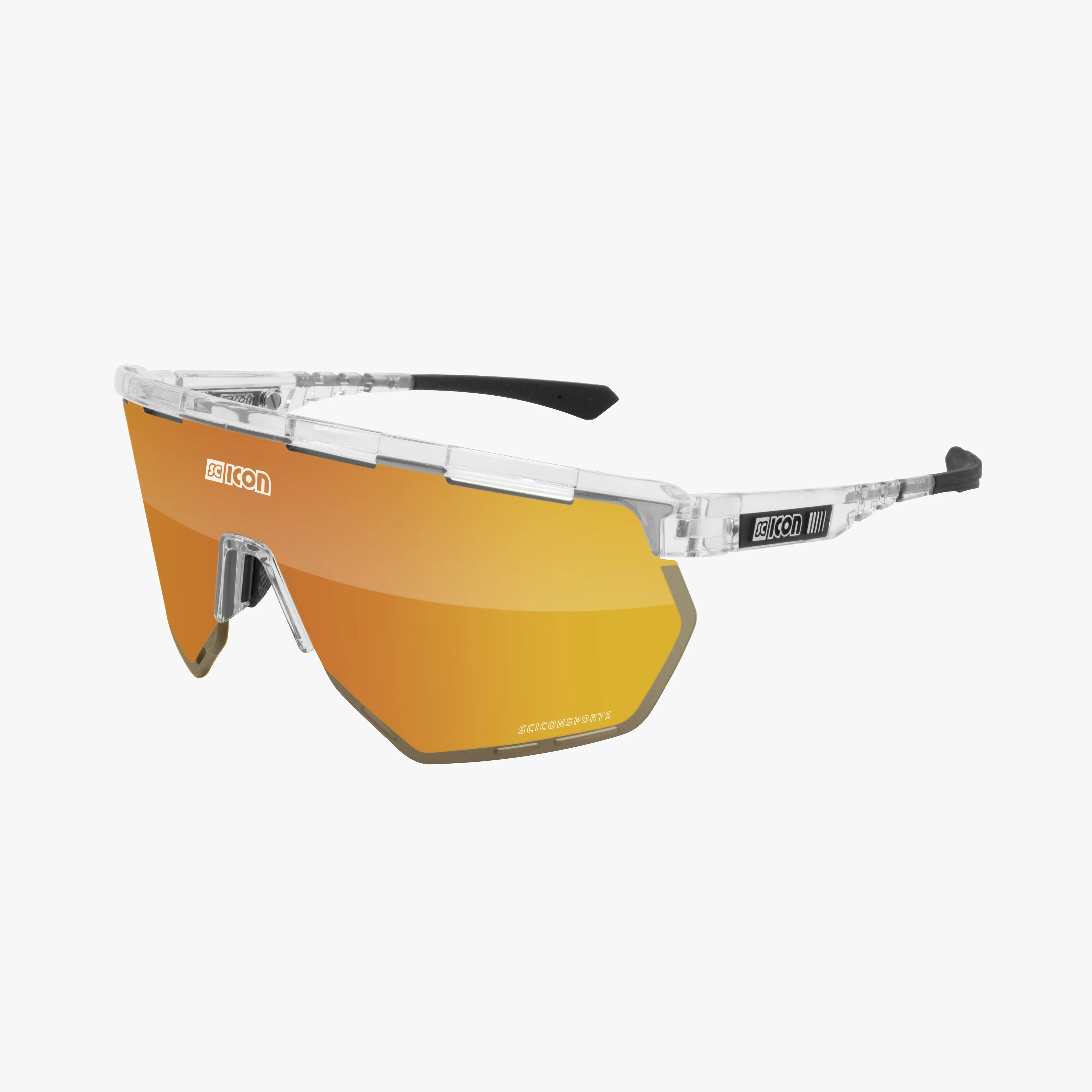 Scicon Aerowing high-performance sport sunglasses with black gloss finish and red mirror lenses, designed for active wear.