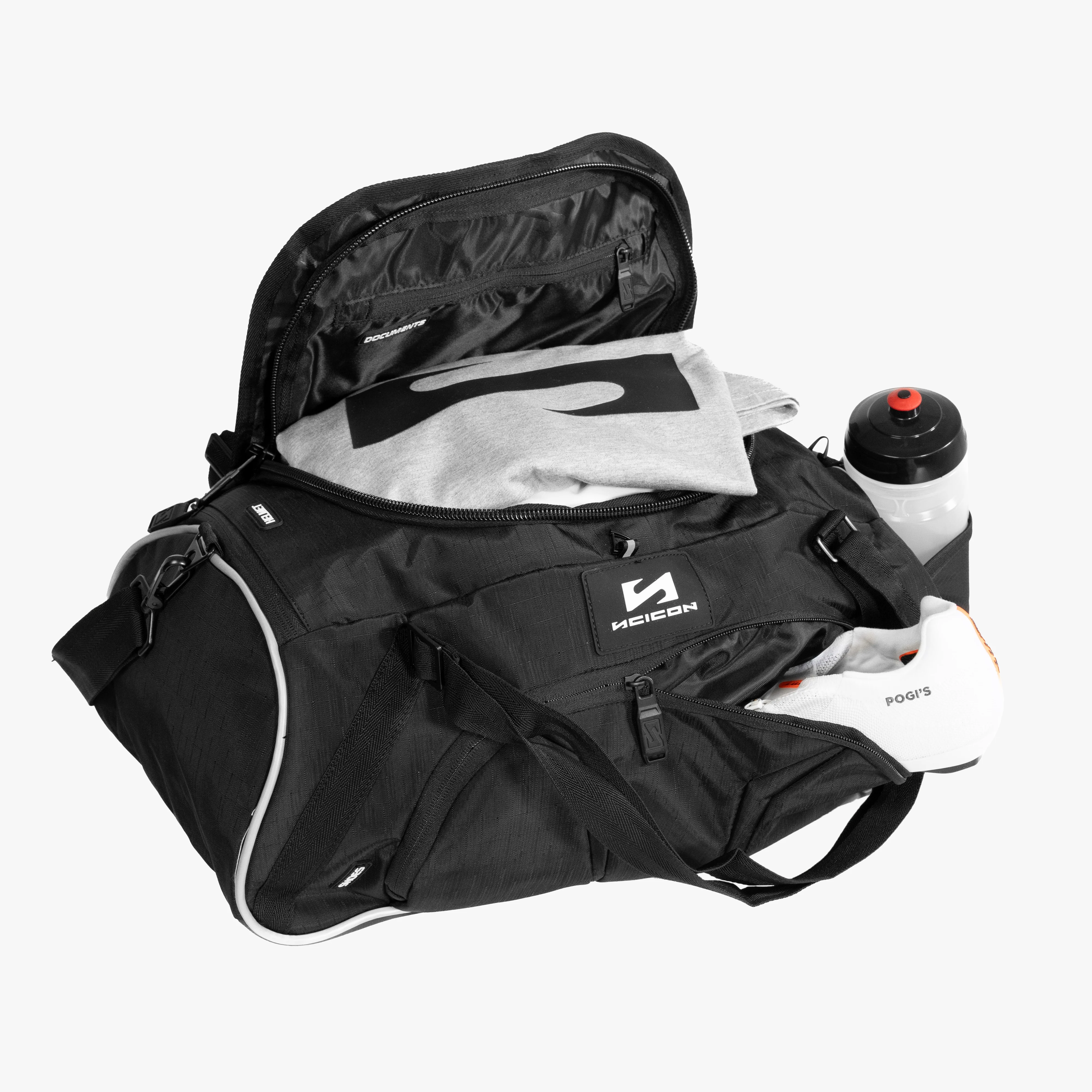 Scicon 25L duffel bag with durable fabric, adjustable shoulder strap, and spacious main compartment for travel and sports gear.